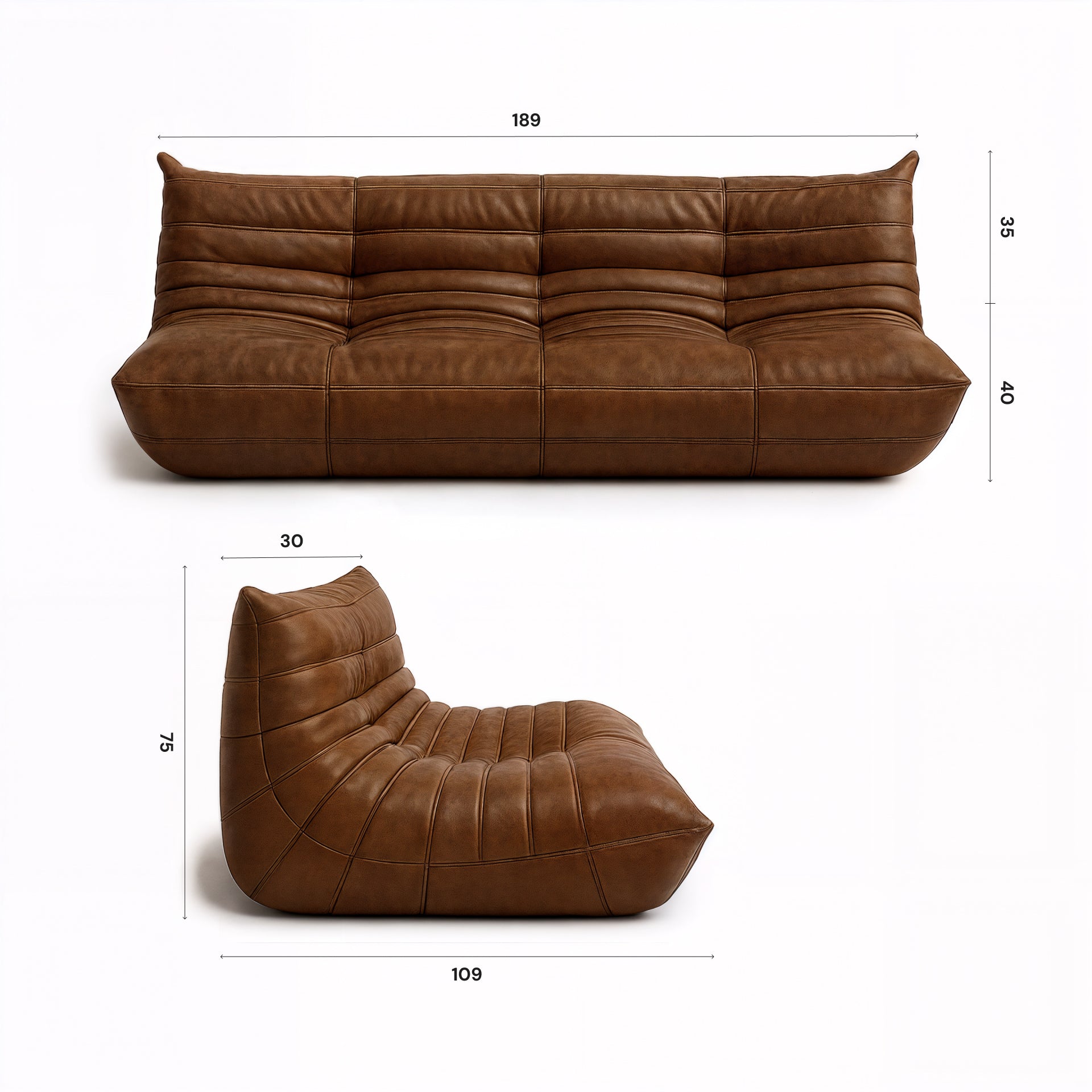 Sofá Cozy - Corino Marrom