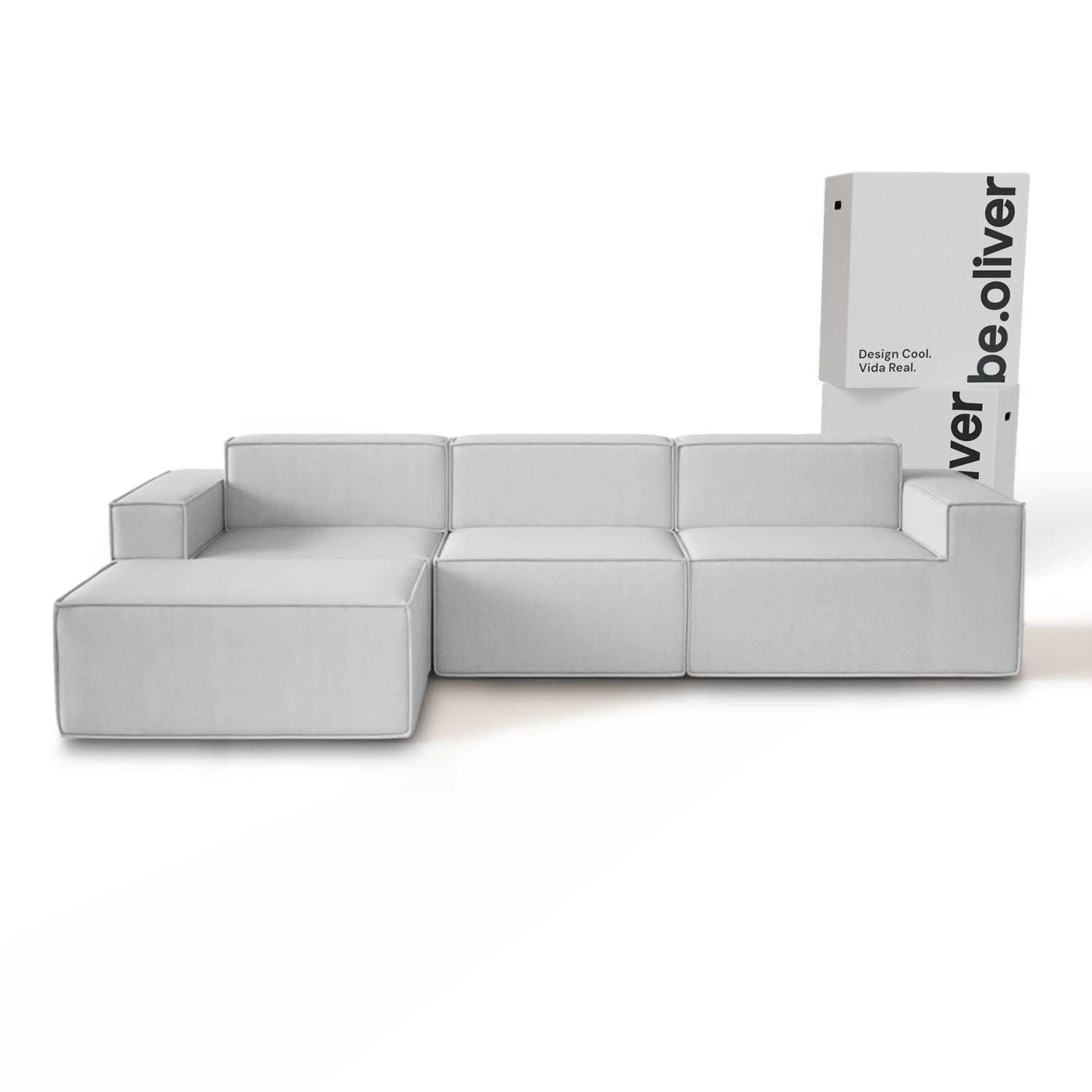 Sofá na Caixa Klein - Bouclê Cinza | Be Oliver