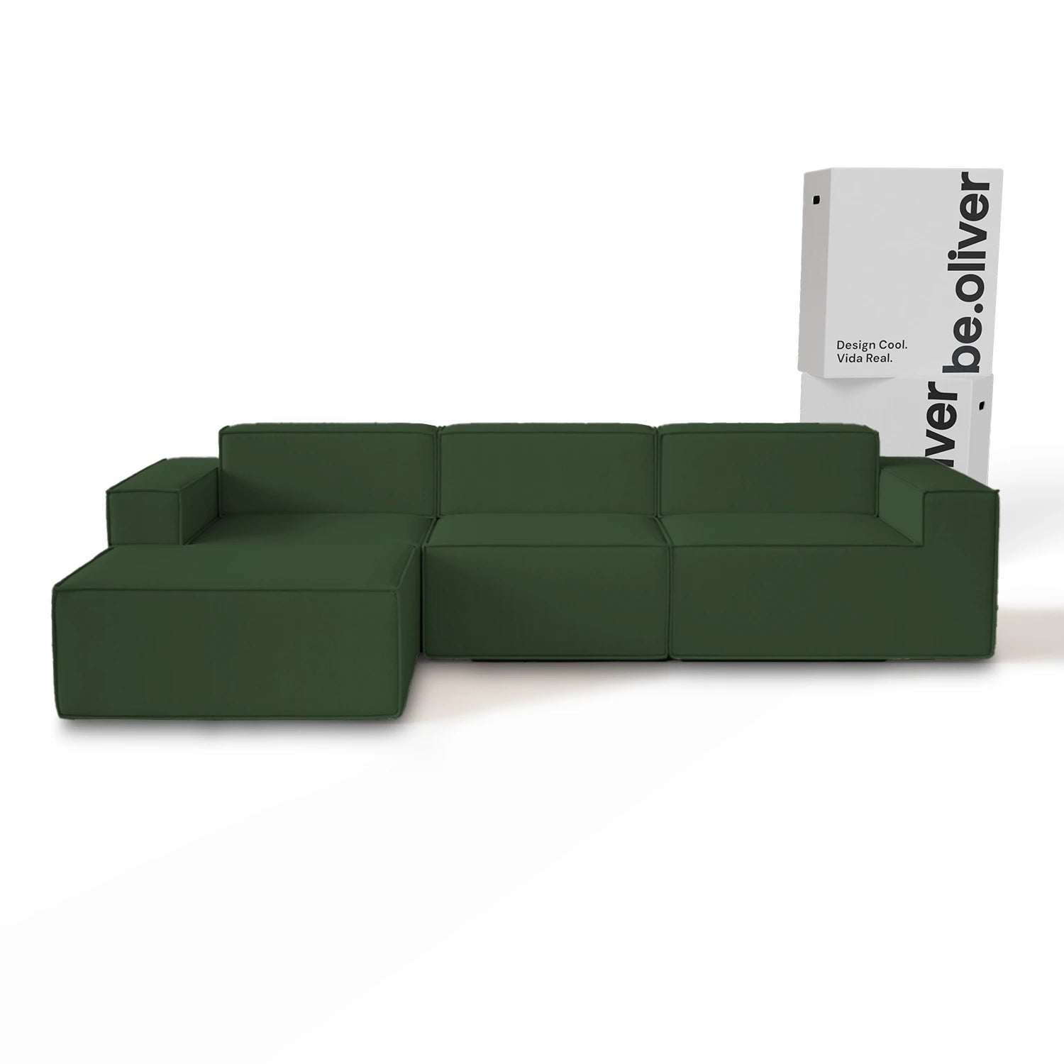 Sofá Klein na Caixa — Cotelê Verde Musgo | Be Oliver
