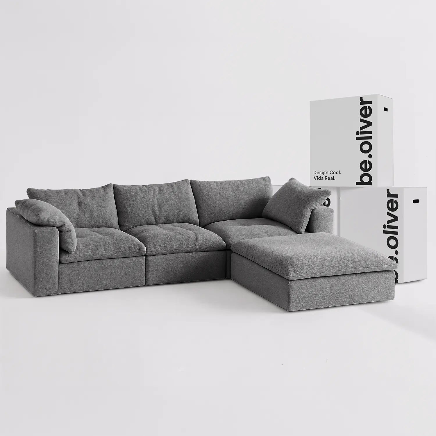 Sofá na Caixa American - Bouclé Cinza