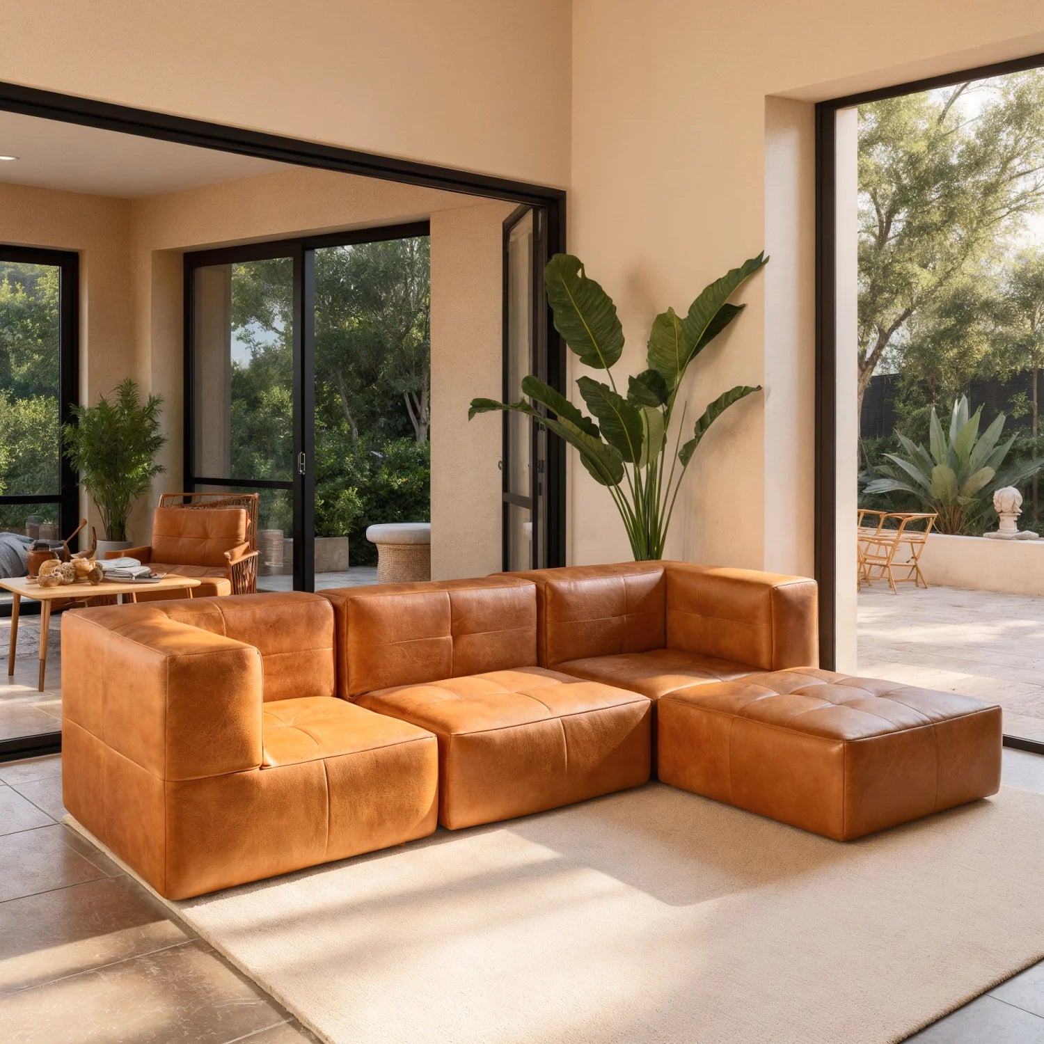 Sofá Modular Poli-Couro 3 Lugares + Apoio