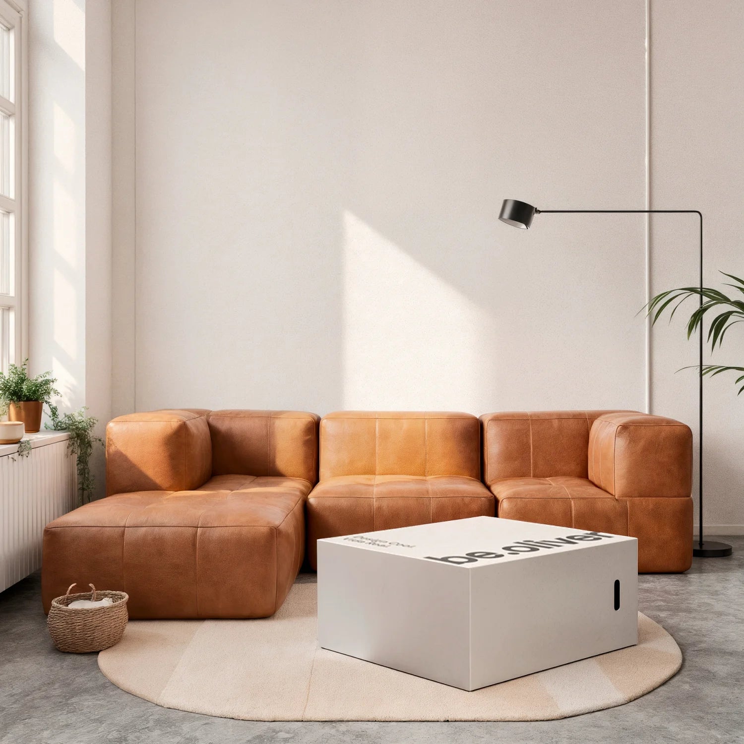 Sofá Modular Poli-Couro 3 Lugares + Apoio