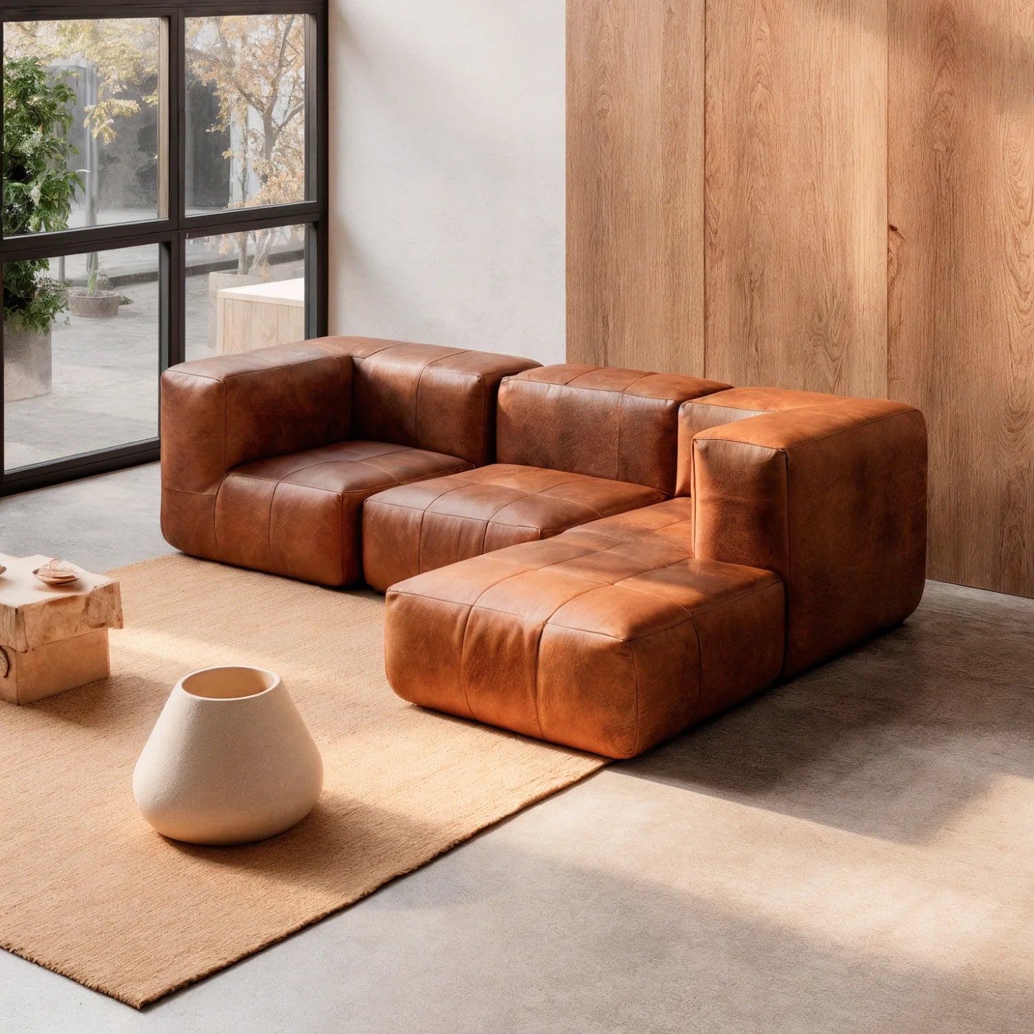 Sofá Modular Poli-Couro 3 Lugares + Apoio