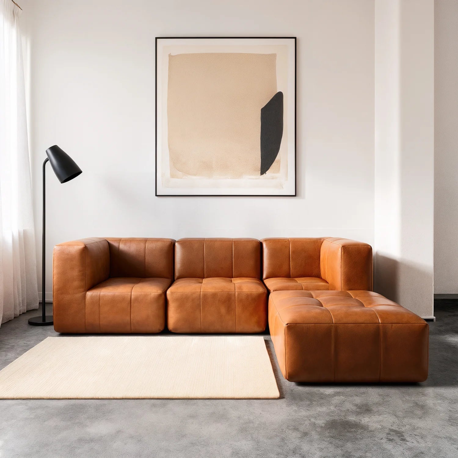Sofá Modular Poli-Couro 3 Lugares + Apoio