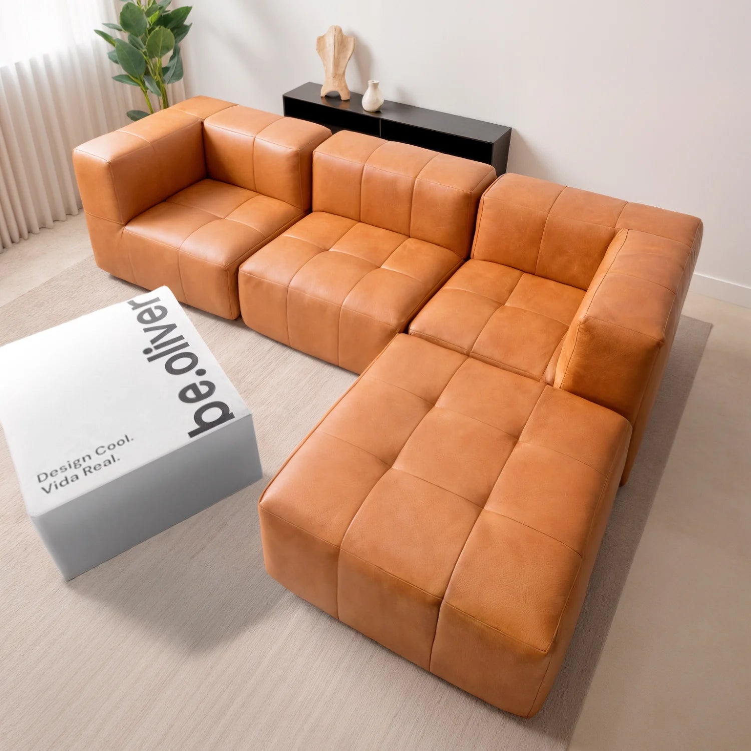 Sofá Modular Poli-Couro 3 Lugares + Apoio