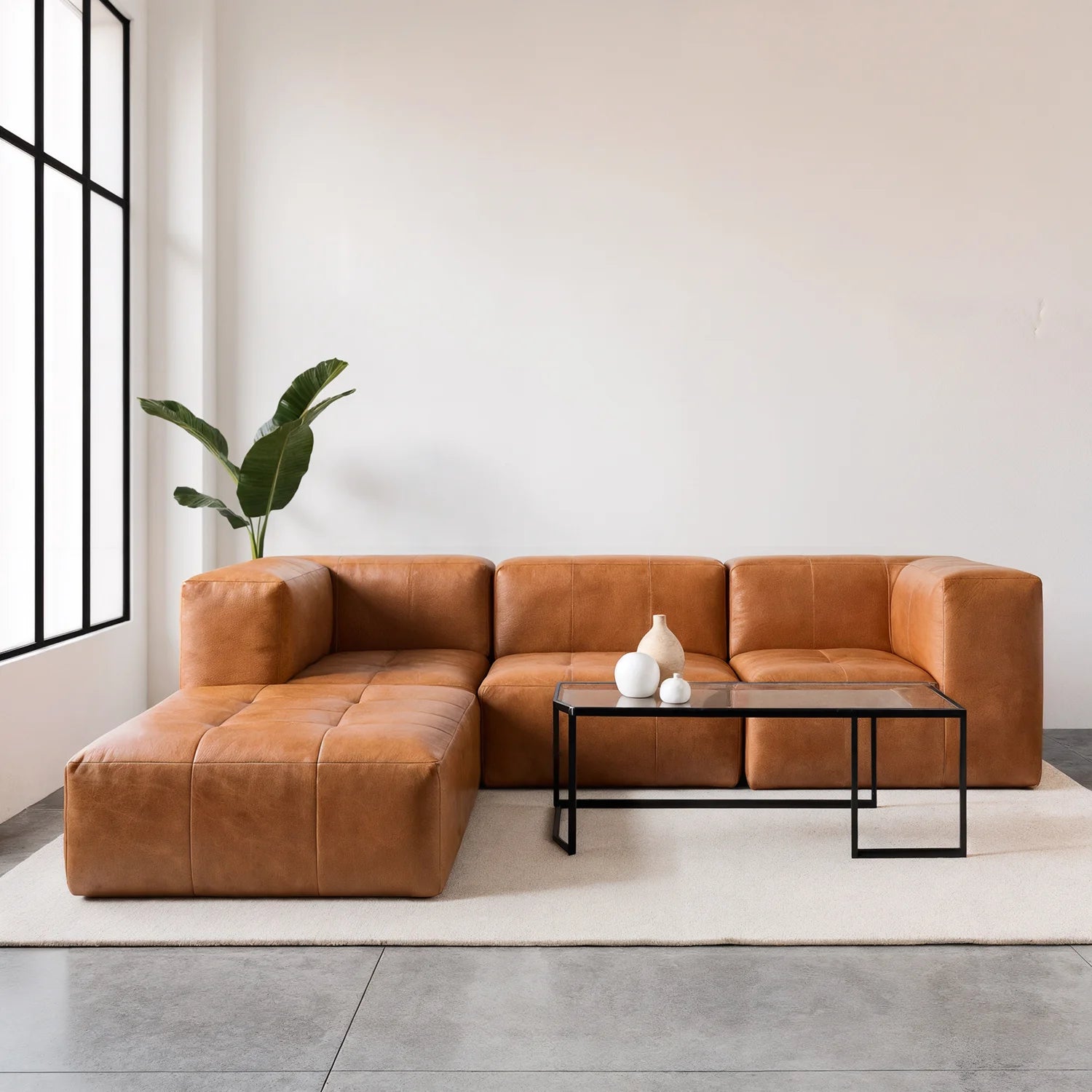 Sofá Modular Poli-Couro 3 Lugares + Apoio