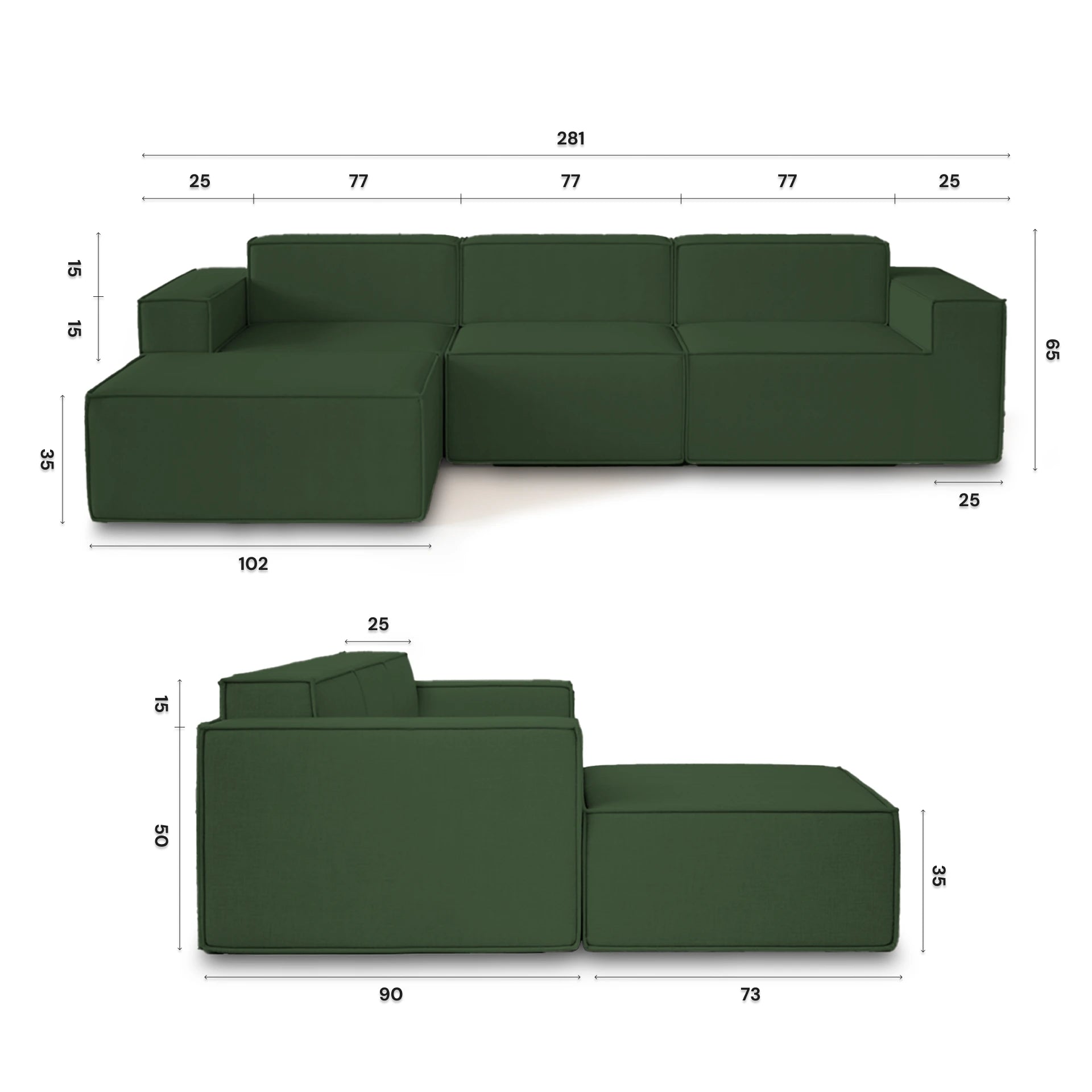 Sofá na Caixa Klein - Bouclê Verde Musgo