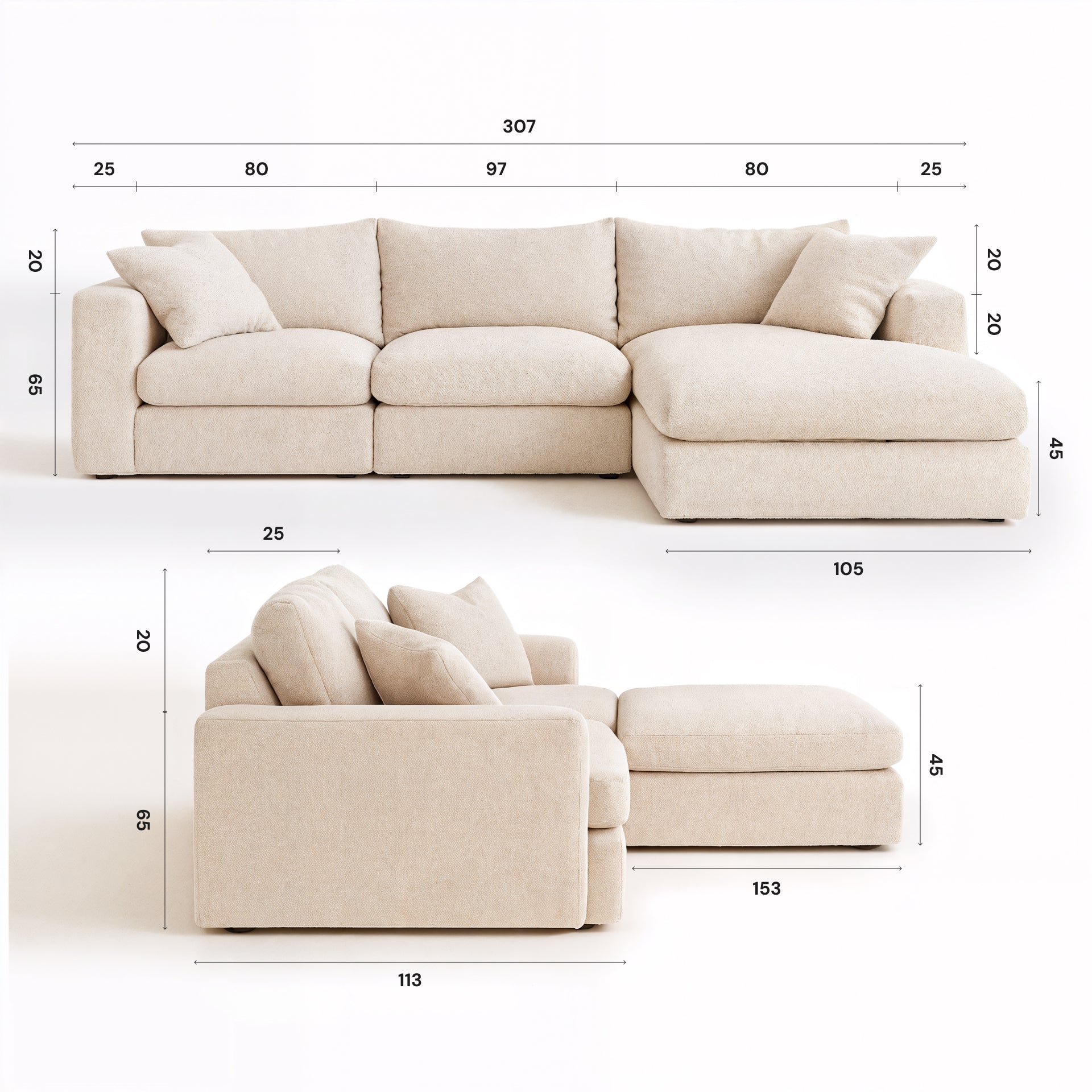 Sofá American - Bouclé Linho